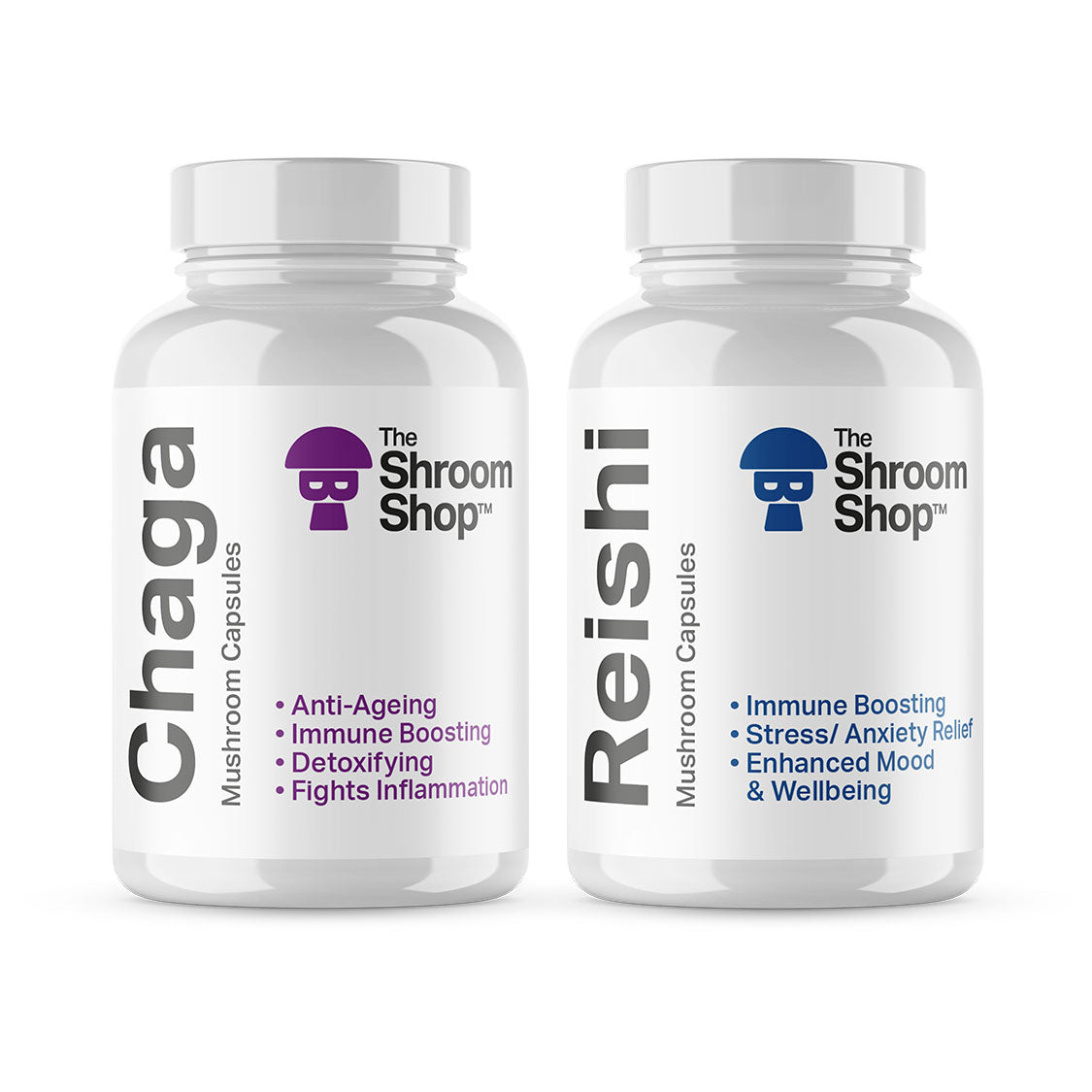 Buy Chaga Mushroom & Reishi Mushroom Powder Capsules - Detox, Immune Boosting, Anti Ageing, Anxiety, Stress, Anti-inflammatory