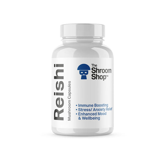 Buy Reishi Mushroom Powder Capsules - Stress and anxiety relief and help, boosts mood and wellbeing, immune boosting, relaxation supplements. Aids better sleep.